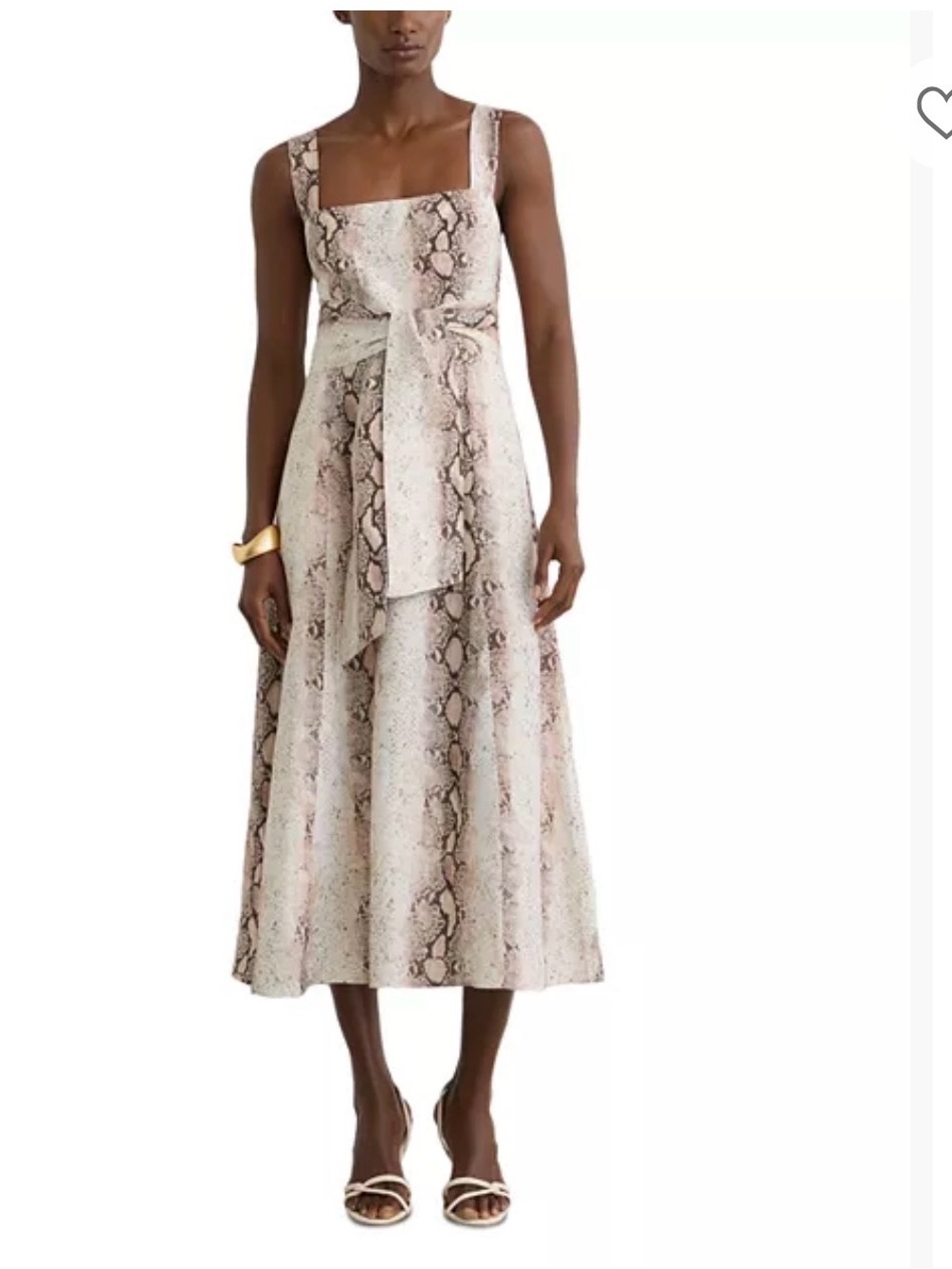 Reiss Snake-Print Tie-Waist Midi Dress — Pink/Neutral